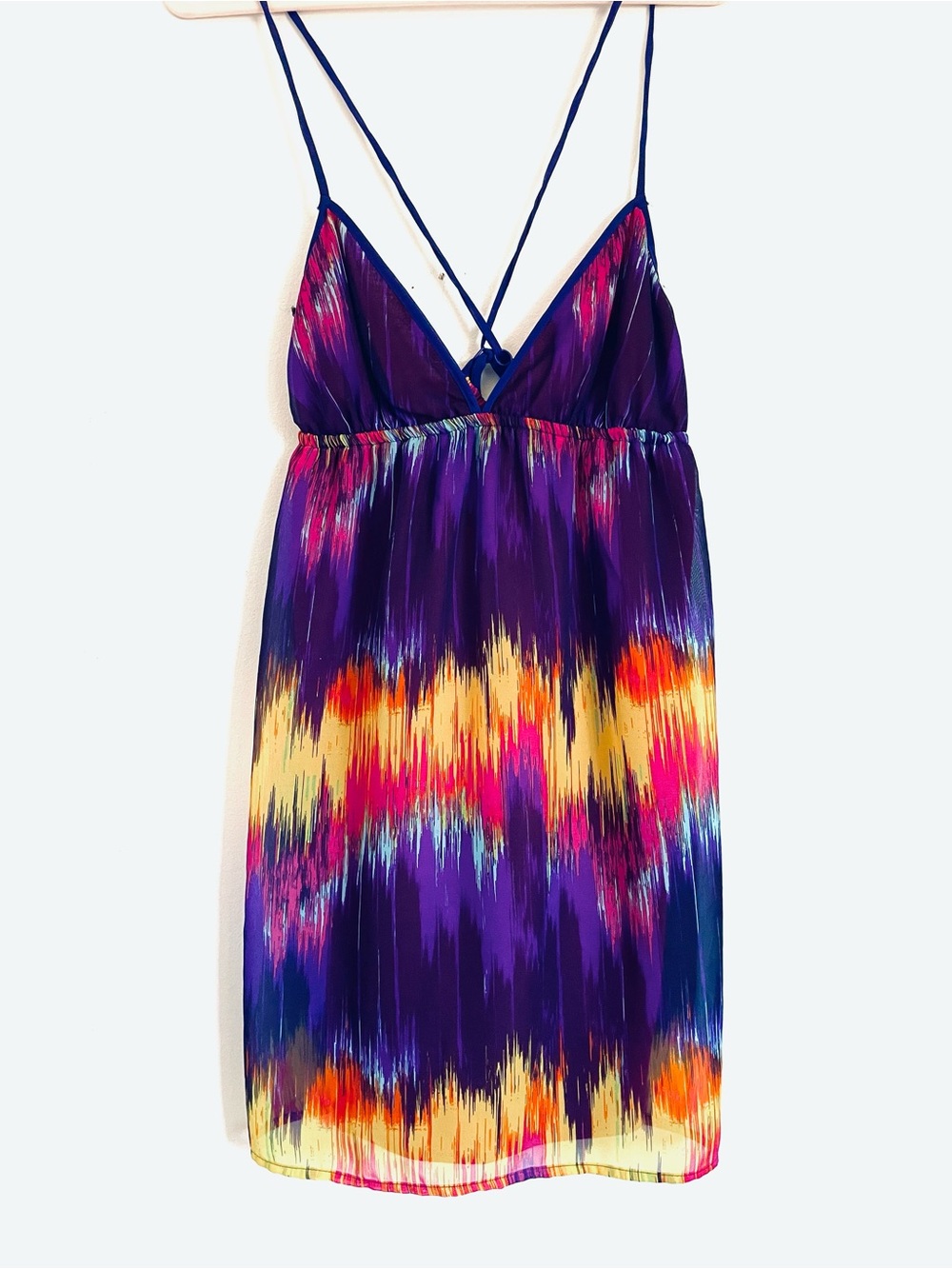 Kirra Ikat Print Mini Dress XL Criss Cross Back Beach Cover Up XL Boho